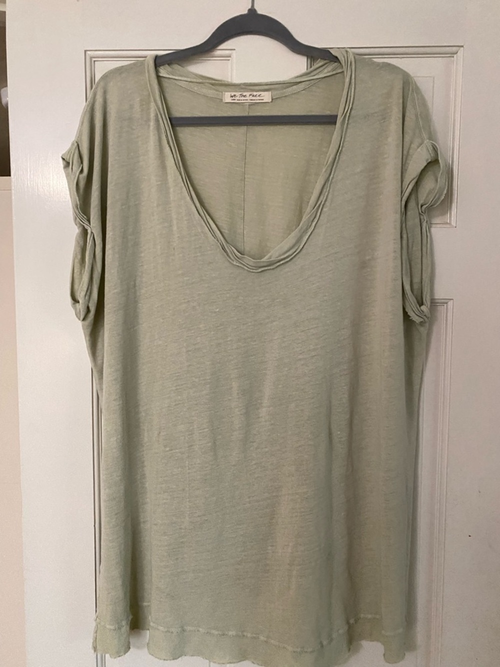 Free People Sage Green V-Neck “under the sun”  Tee